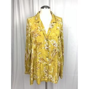 We The Free People Yellow Floral Tunic Top Button Down Boho Blouse Size S